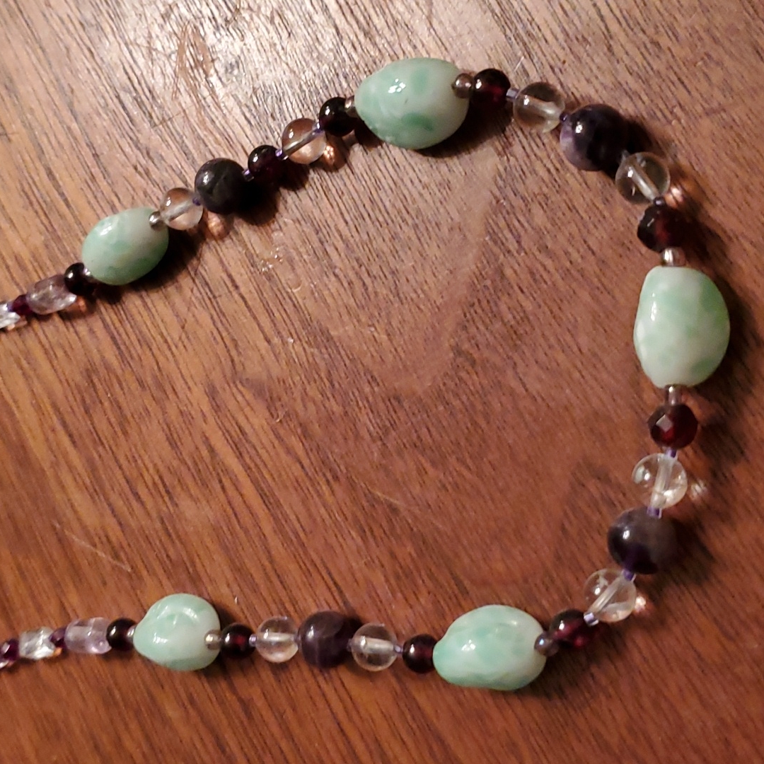 Jade Amethyst Beaded Necklace 14 K Gf Clasp 13$